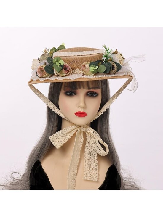 Elegant Victorian Tea Party Sun Hat with Bows & Florals - Stylish Flat Straw Hat main image 7